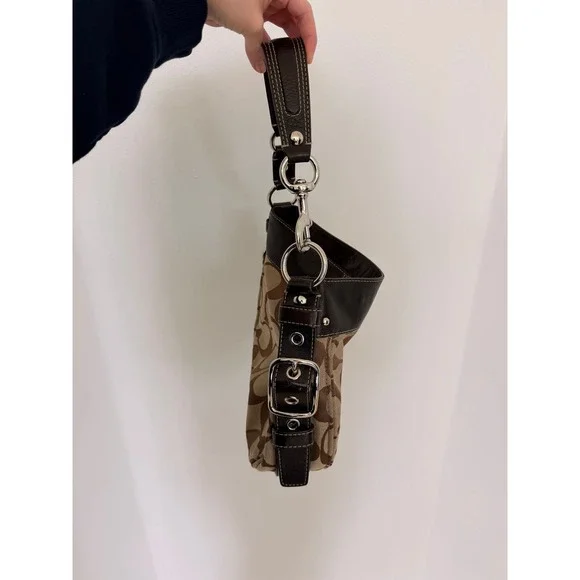 Coach Signature Jacquard Brown Leather Trim Hobo Shoulder Bag Monogram Canvas - Picture 3 of 16